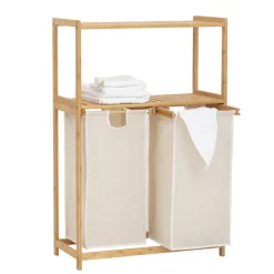 Etagère avec 2 sacs à linge, Bambou