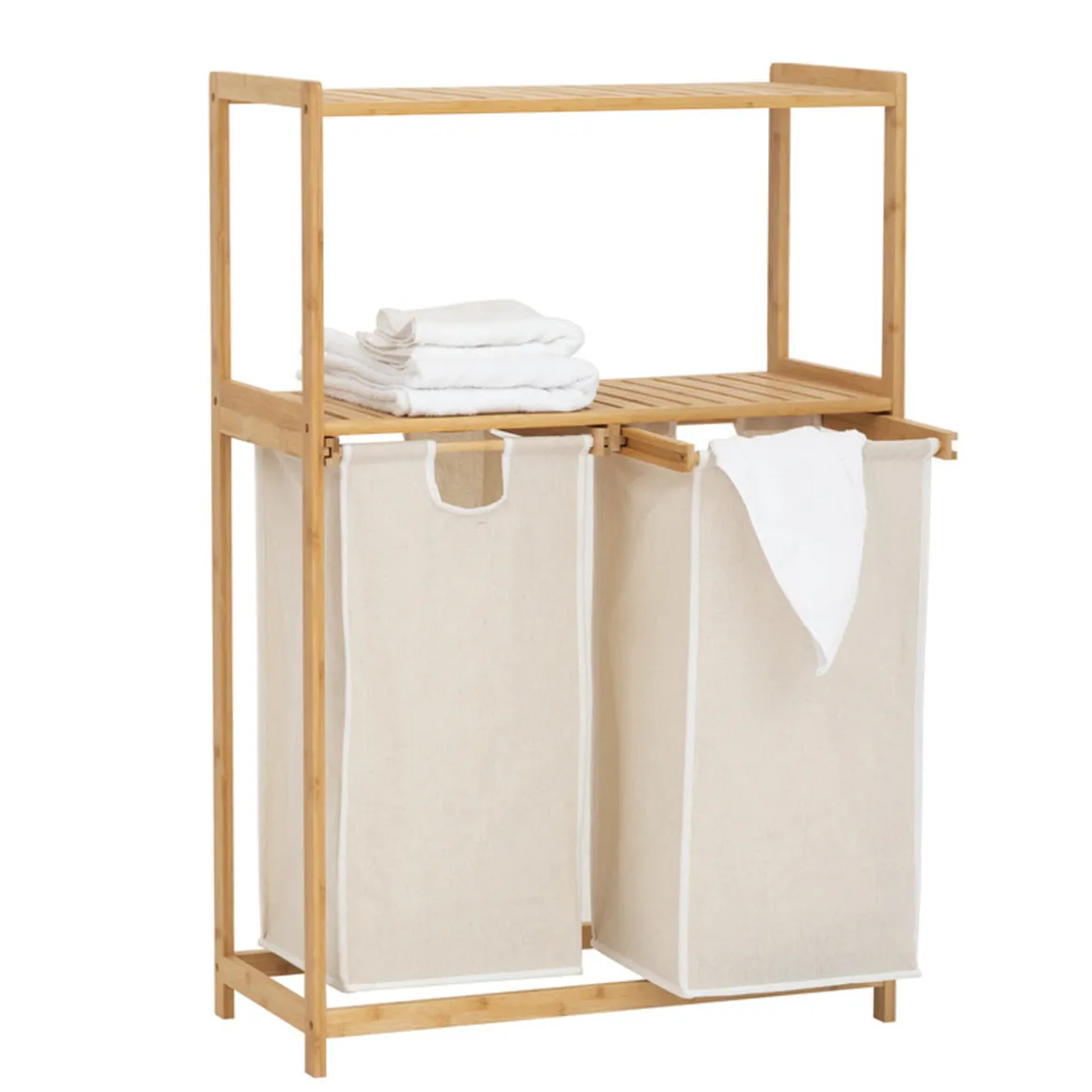 Etagère avec 2 sacs à linge, Bambou
