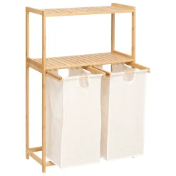 Etagère avec 2 sacs à linge, Bambou