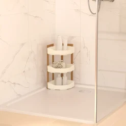 Etagère d'angle 3 niveaux, Bambou - Blanc