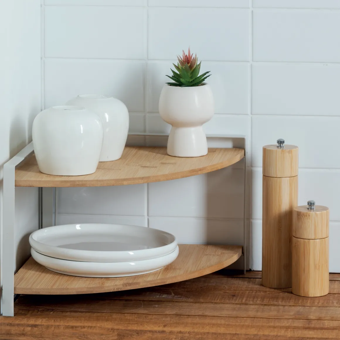 Etagère d'angle 2 niveaux, Blanc