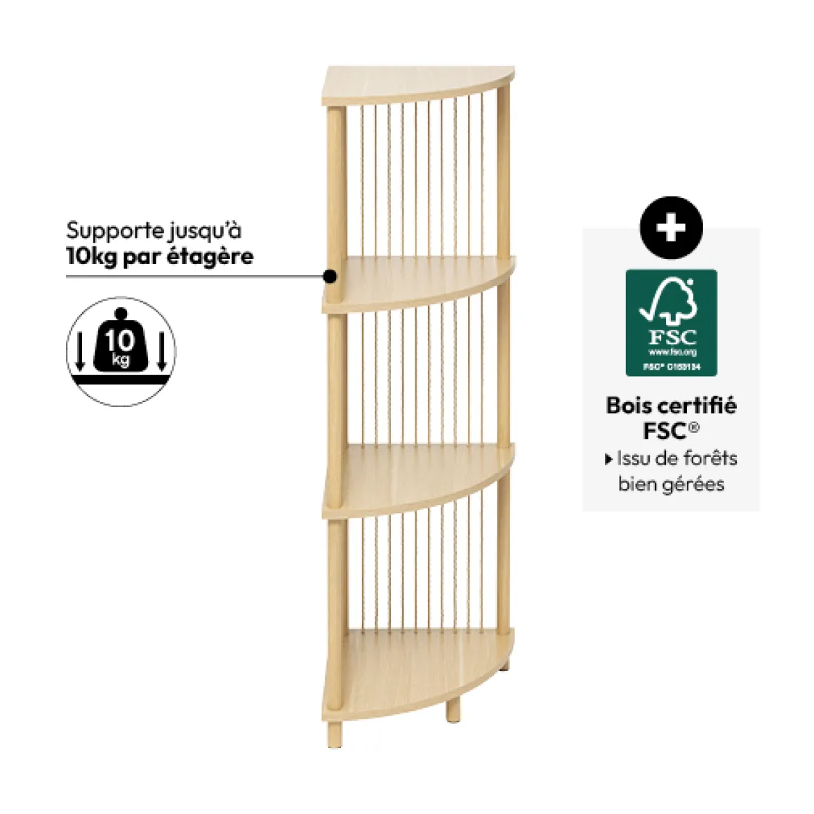 Etagère d'angle 4 niveaux, Effet bois clair