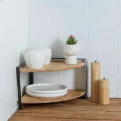 Etagère d'angle 2 niveaux, Noir