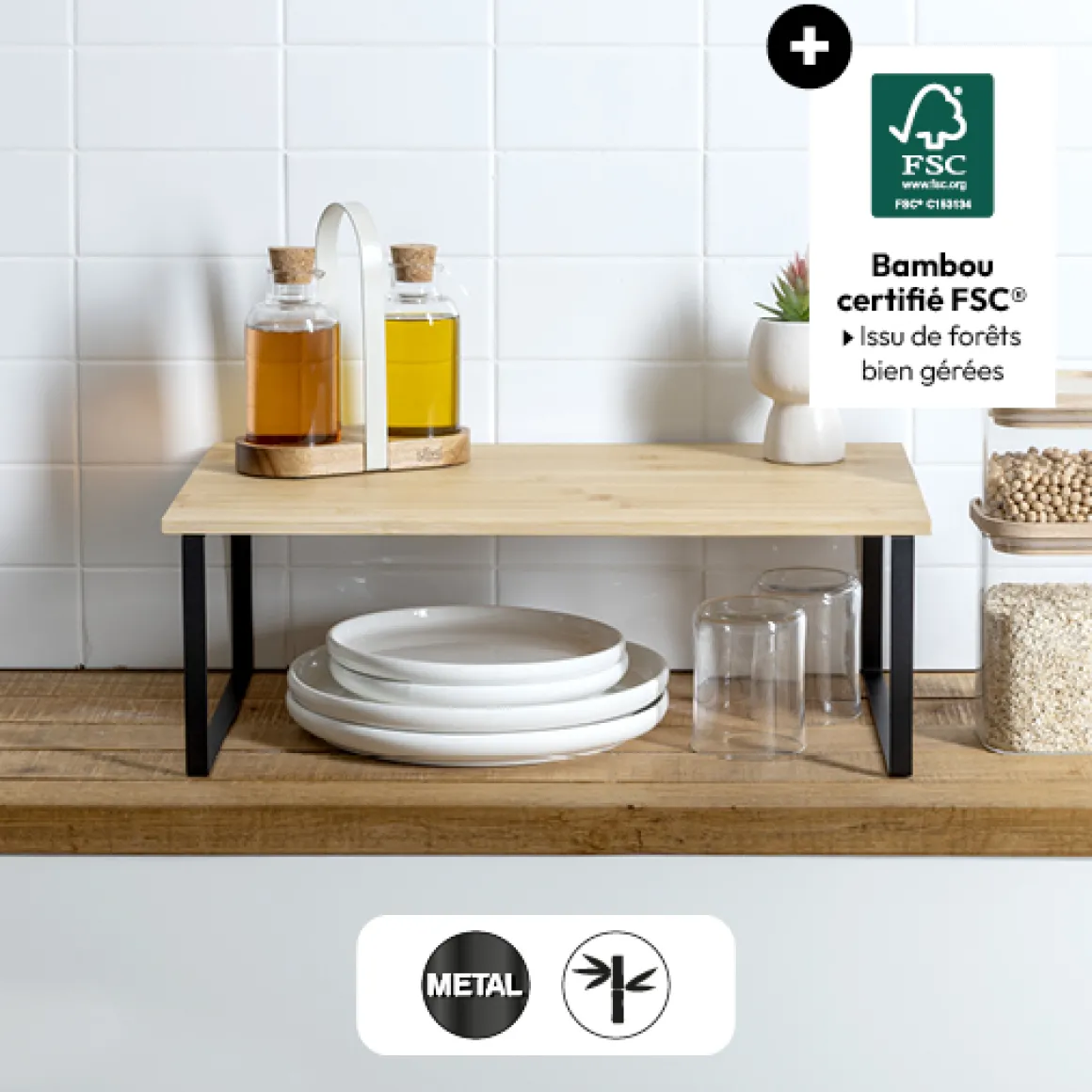 Etagère de rangement, Bambou, Noir