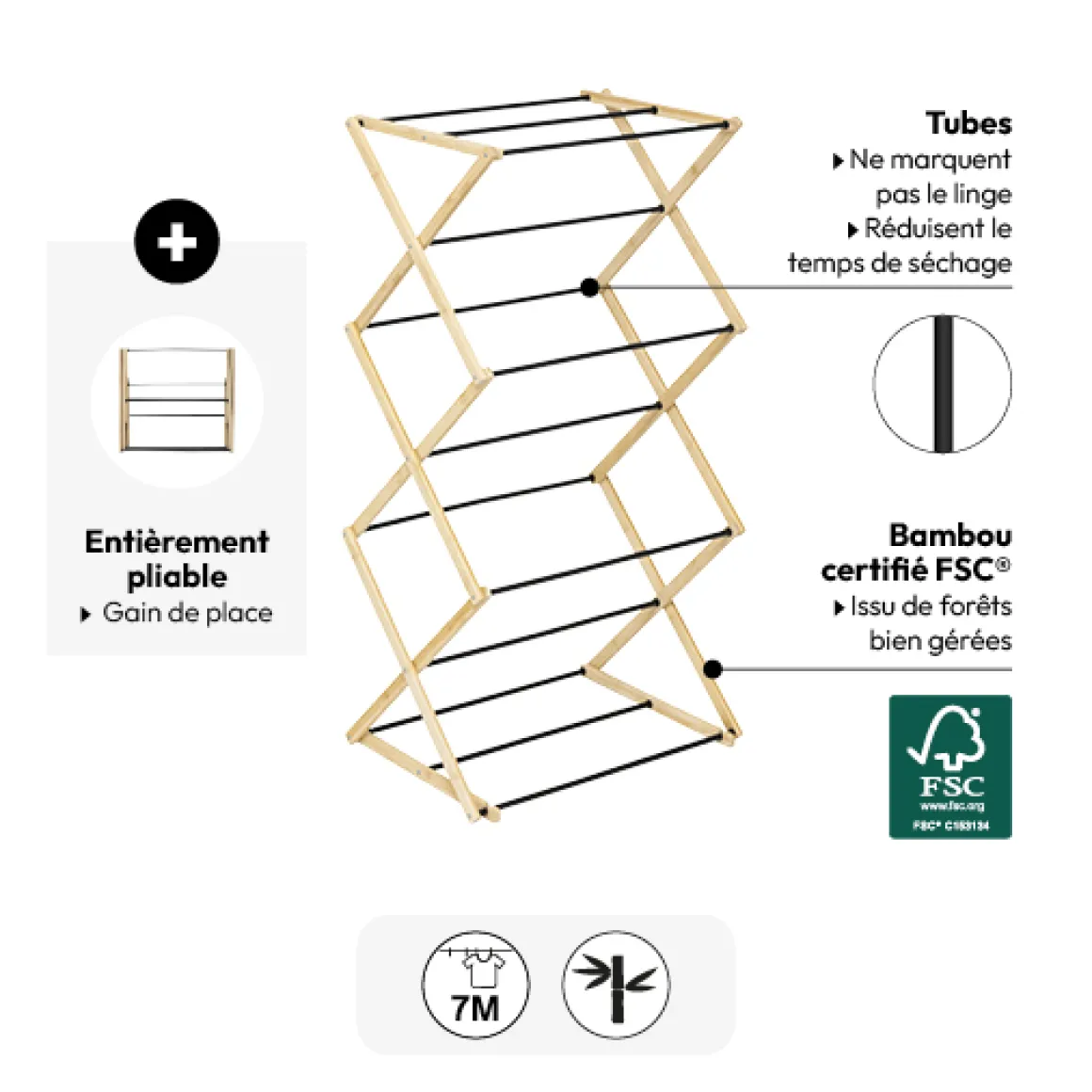 Etendoir à linge accordéon pliant 7 m
