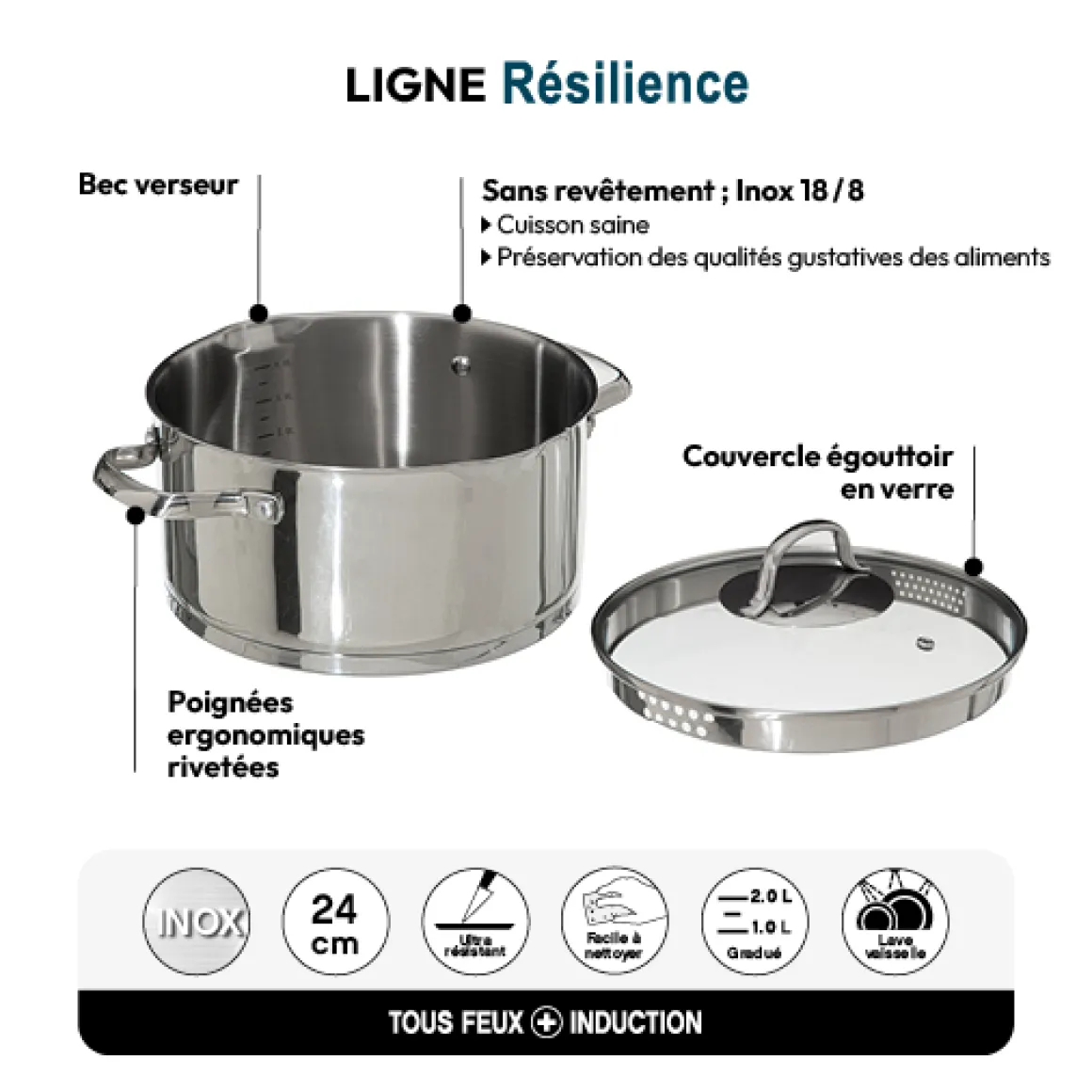 Faitout en Inox, 24 cm