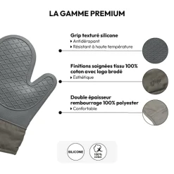 Gant de cuisine silicone et coton, Gris