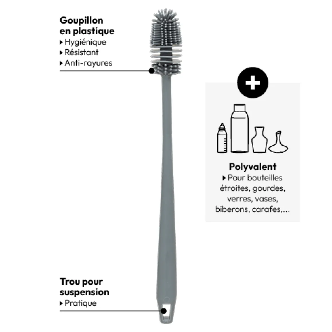Goupillon en caoutchou, Gris
