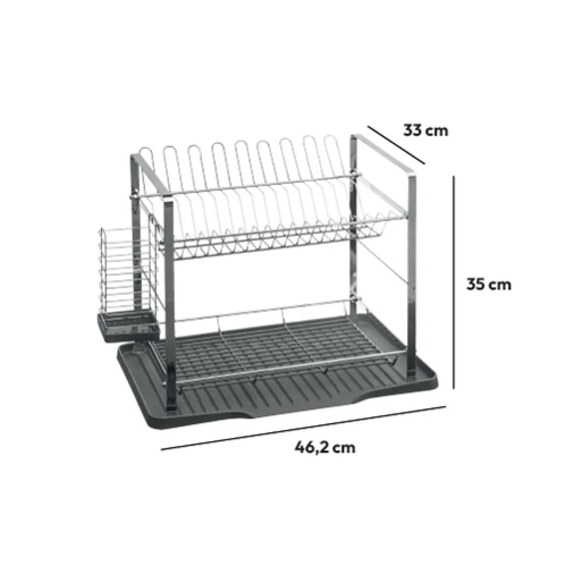 Égouttoir métal 2 niveaux avec plateau, Gris
