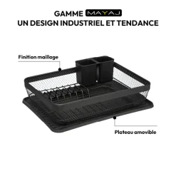 Égouttoir métal  avec plateau, Noir