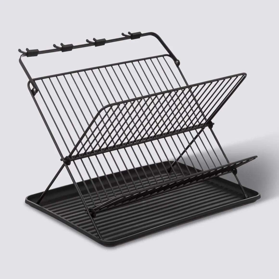 Égouttoir pliant 2 niveaux avec plateau, Noir