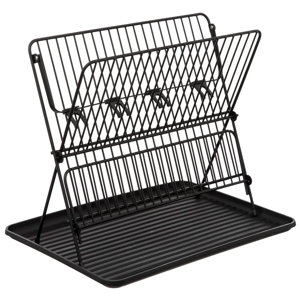 Égouttoir pliant 2 niveaux avec plateau, Noir