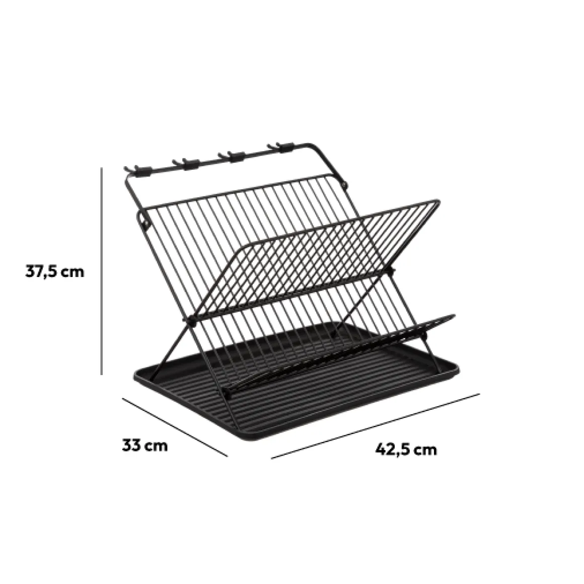 Égouttoir pliant 2 niveaux avec plateau, Noir
