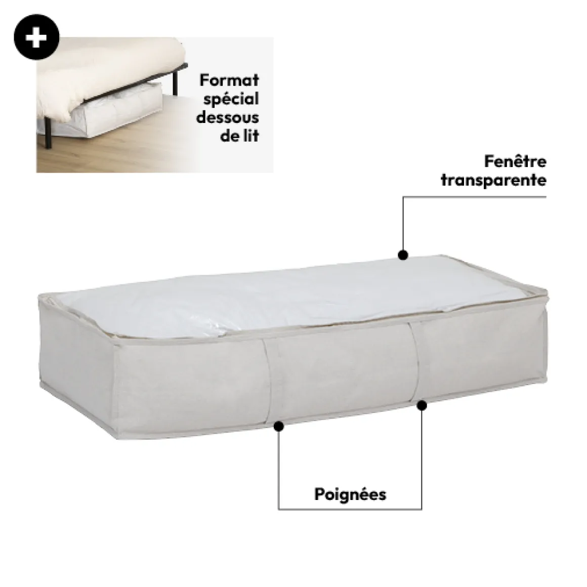 Housse de rangement lit, 100x20 cm, Beige