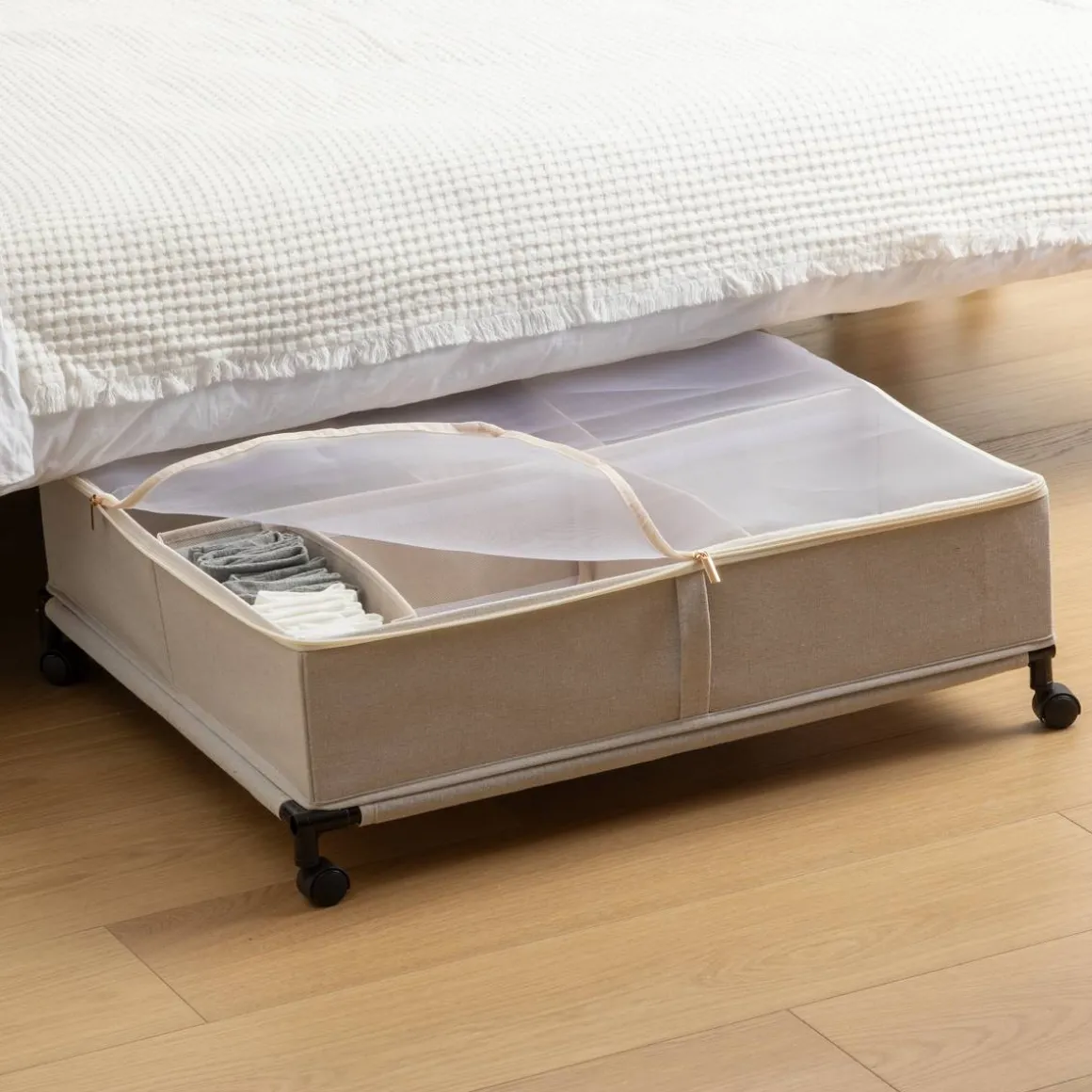Housse de rangement sous lit, L.66 cm, Beige