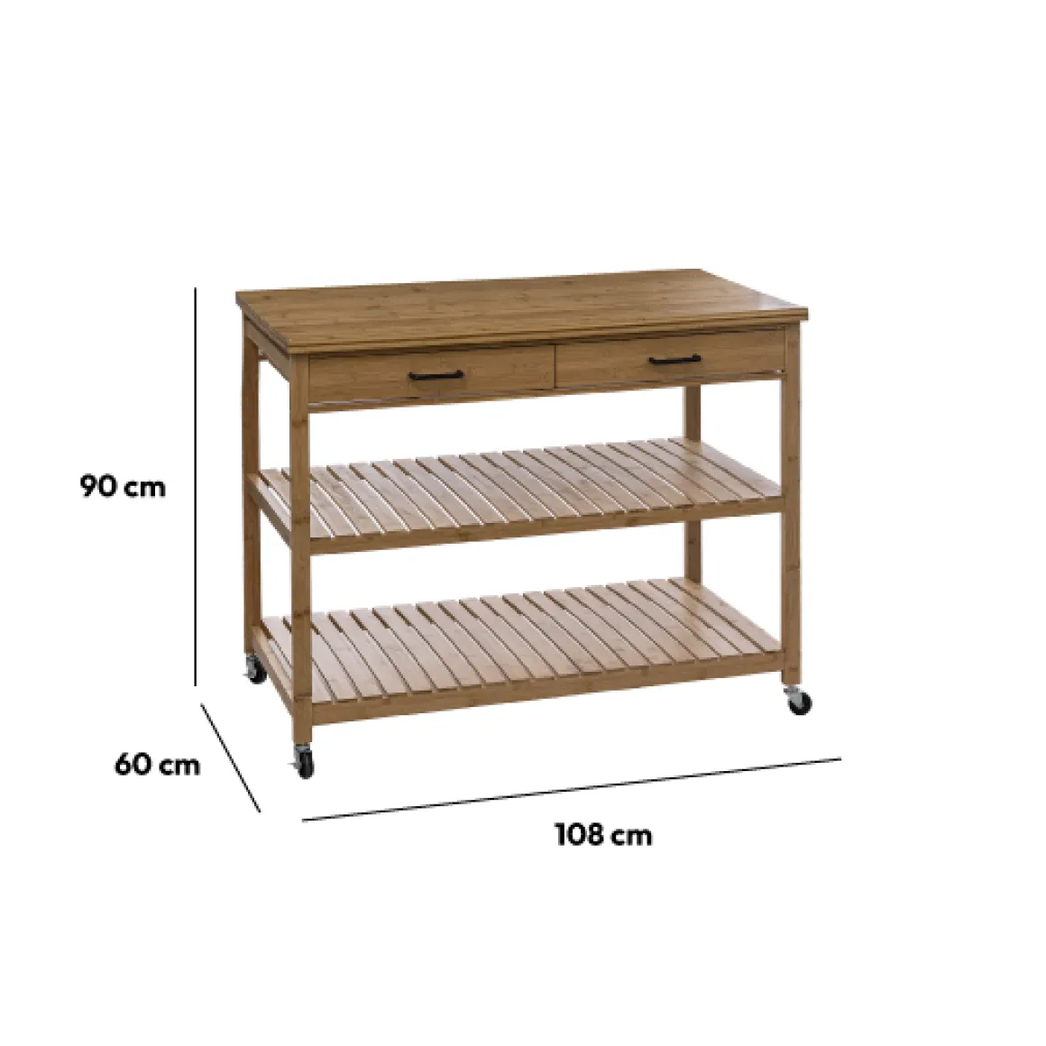 Ilot 2 tiroirs/2 niveaux, Bambou