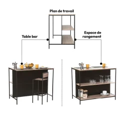 Ilot de bar avec rangement, Effet chêne naturel