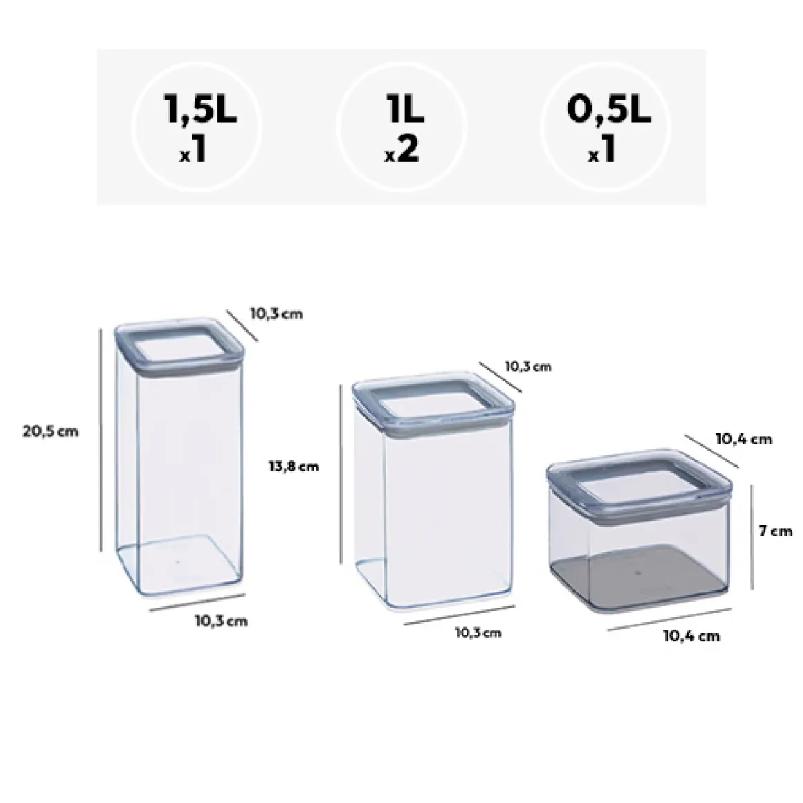 Lot de 4 bocaux de conservation hermétiques 0,5L à 1,5L