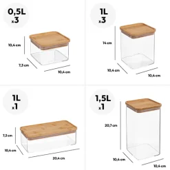 Lot de 6 bocaux de conservation hermétiques 0,5L à 1,5L
