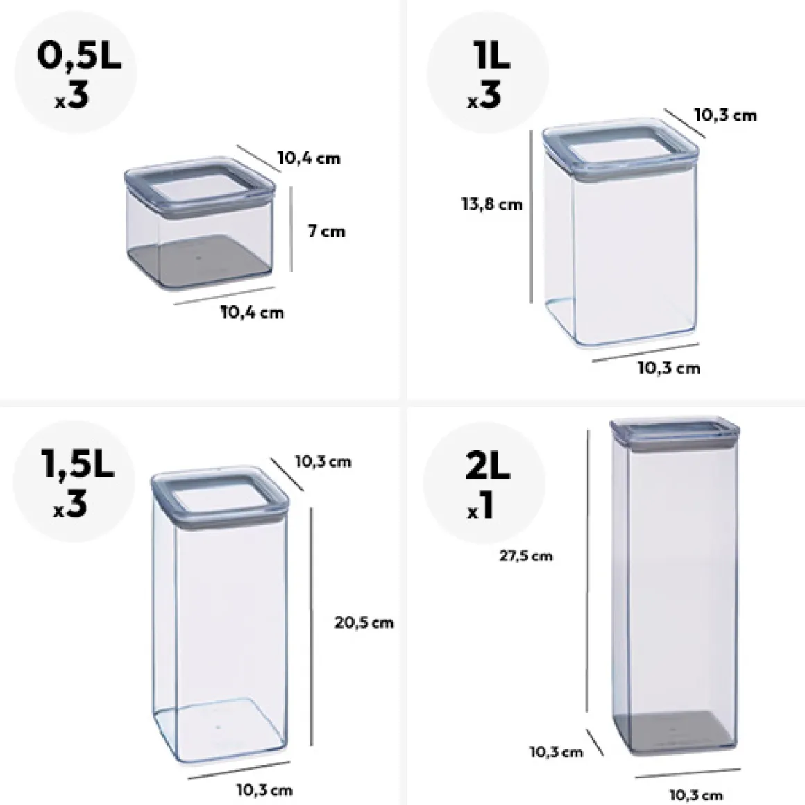 Lot de 8 bocaux de conservation hermétiques 0,5L à 2L