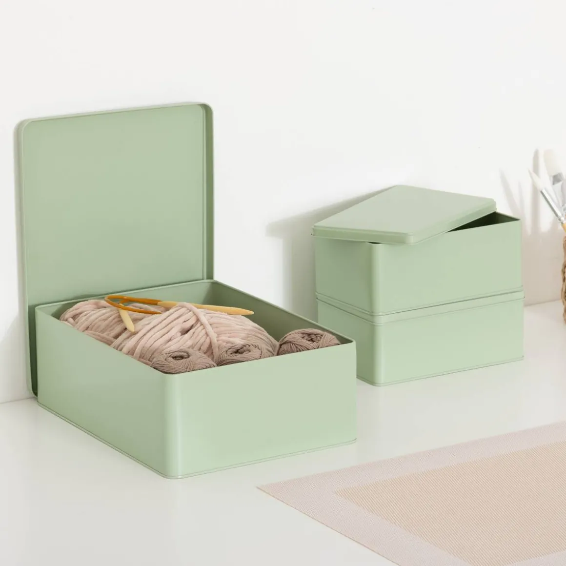 Lot de 3 boîtes de rangement, L.31/20,5 cm, Vert Clair