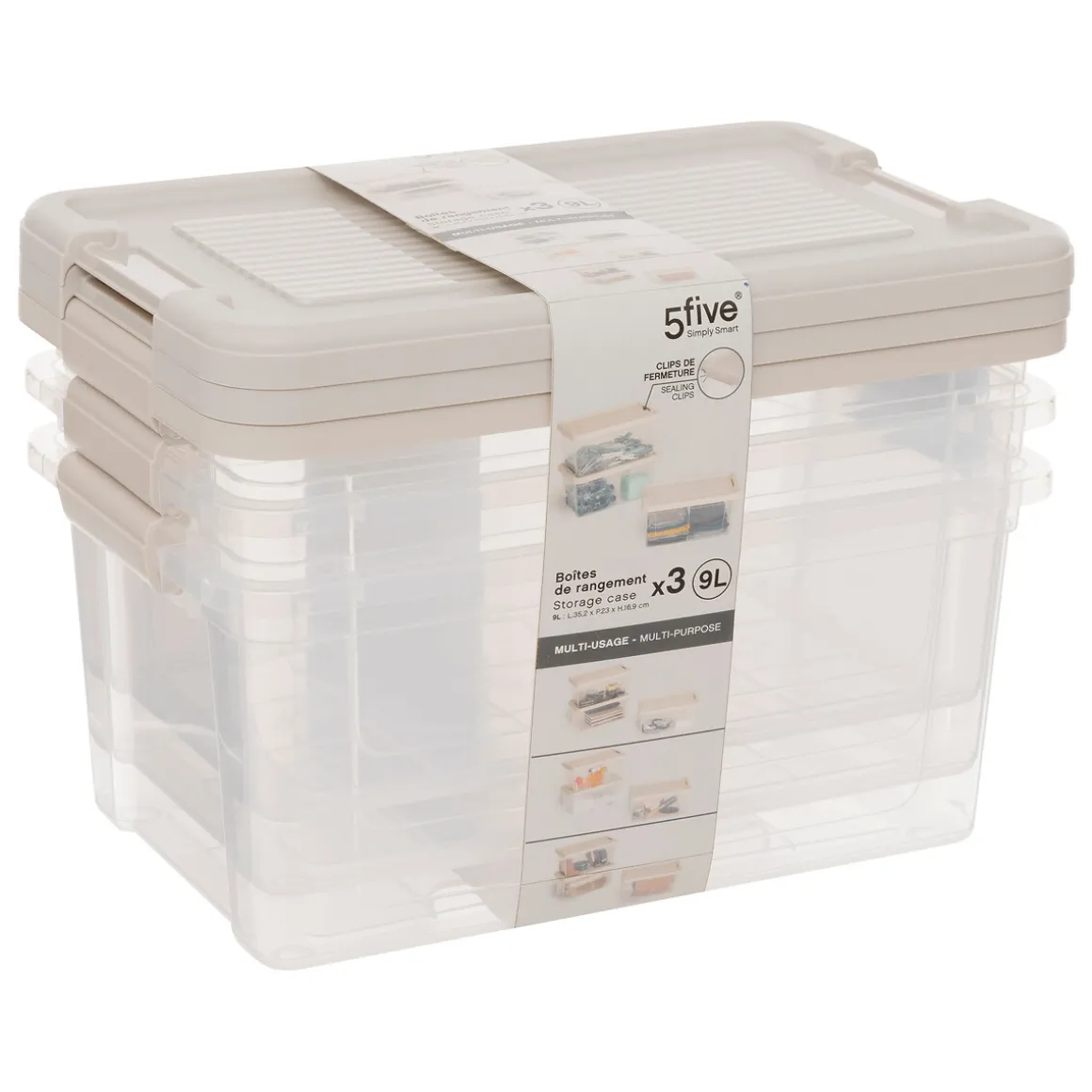 Lot de 3 boîtes de rangement 9L