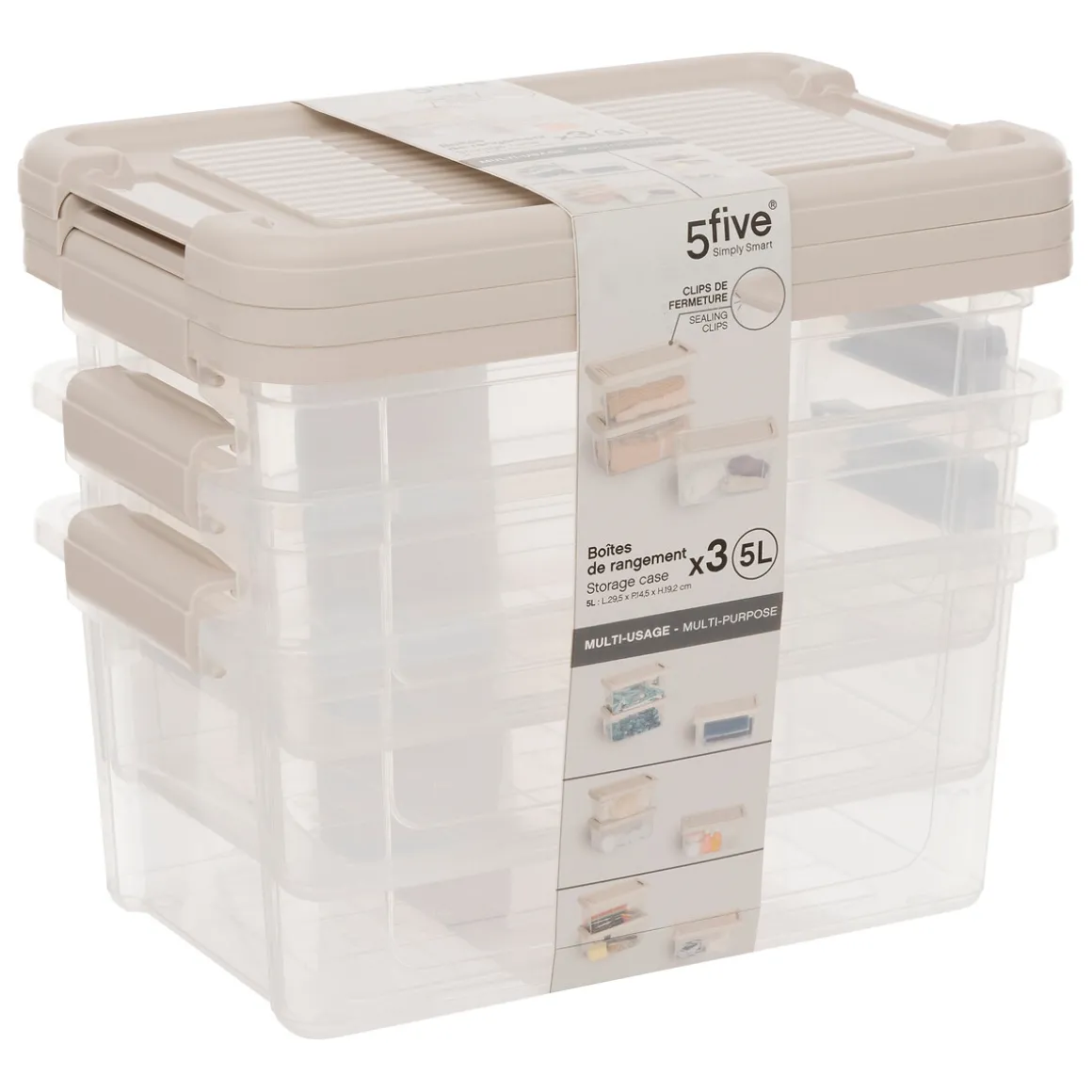 Lot de 3 boîtes de rangement 5L