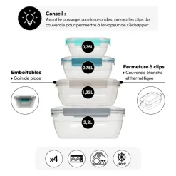 Lot de 4 boîtes en plastique rectangle