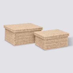 Lot de 2 boîtes range-documents, Papier tressé