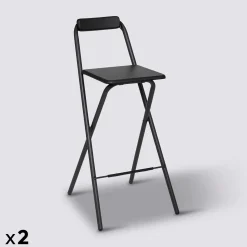 Lot de 2 chaises de bar pliantes, Noir
