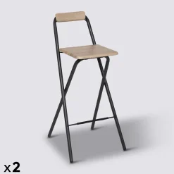 Lot de 2 chaises de bar pliantes, Effet chêne naturel