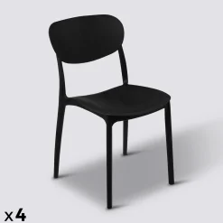 Lot de 4 chaises empilables plastique, Noir