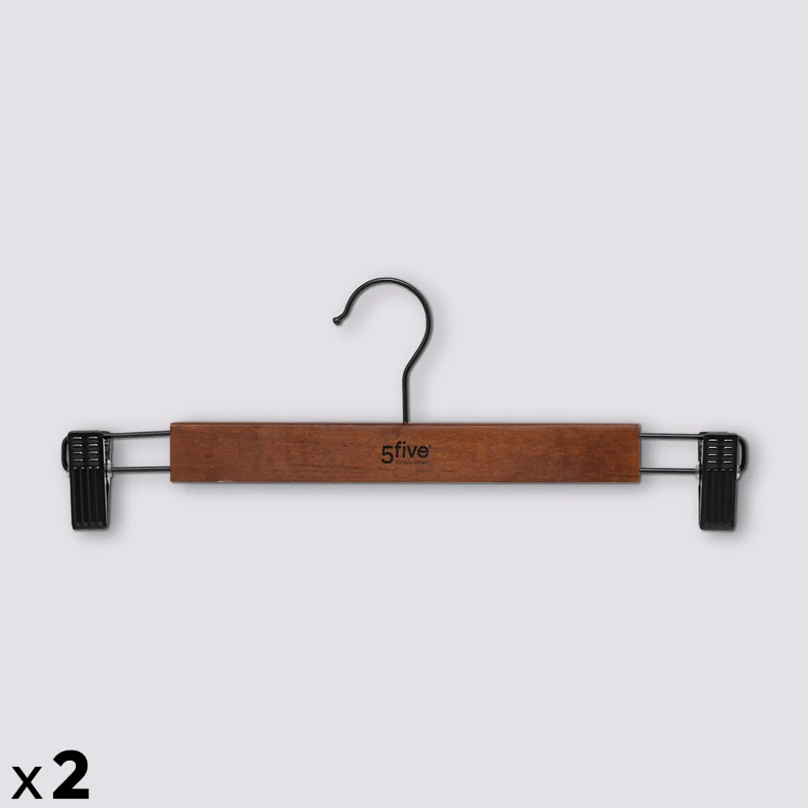 Lot de 2 cintres à pinces, Bois foncé