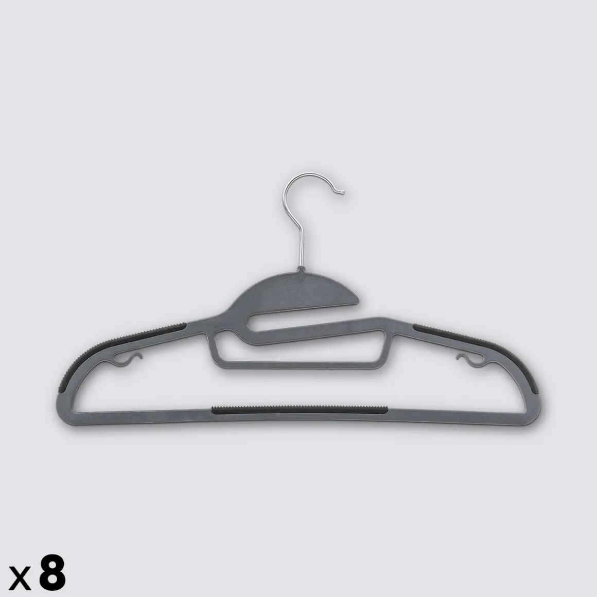 Lot de 8 cintres antidérapants avec encoches, Gris