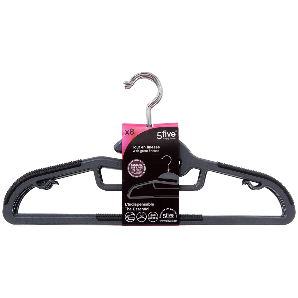 Lot de 8 cintres antidérapants avec encoches, Gris