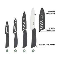 Lot de 4 couteaux en céramique, Gris