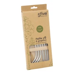 Lot de 6 pailles avec goupillon en inox