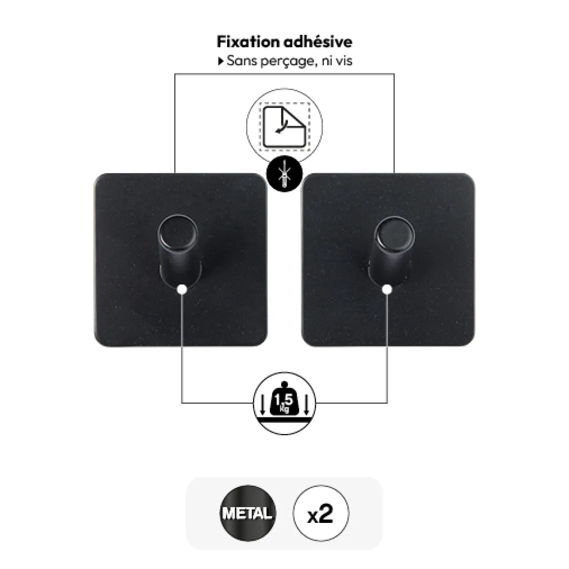 Lot de 2 patères adhésives 1 tête