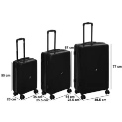Lot de 3 valises 8 roues, H.77/67/55 cm, Noir