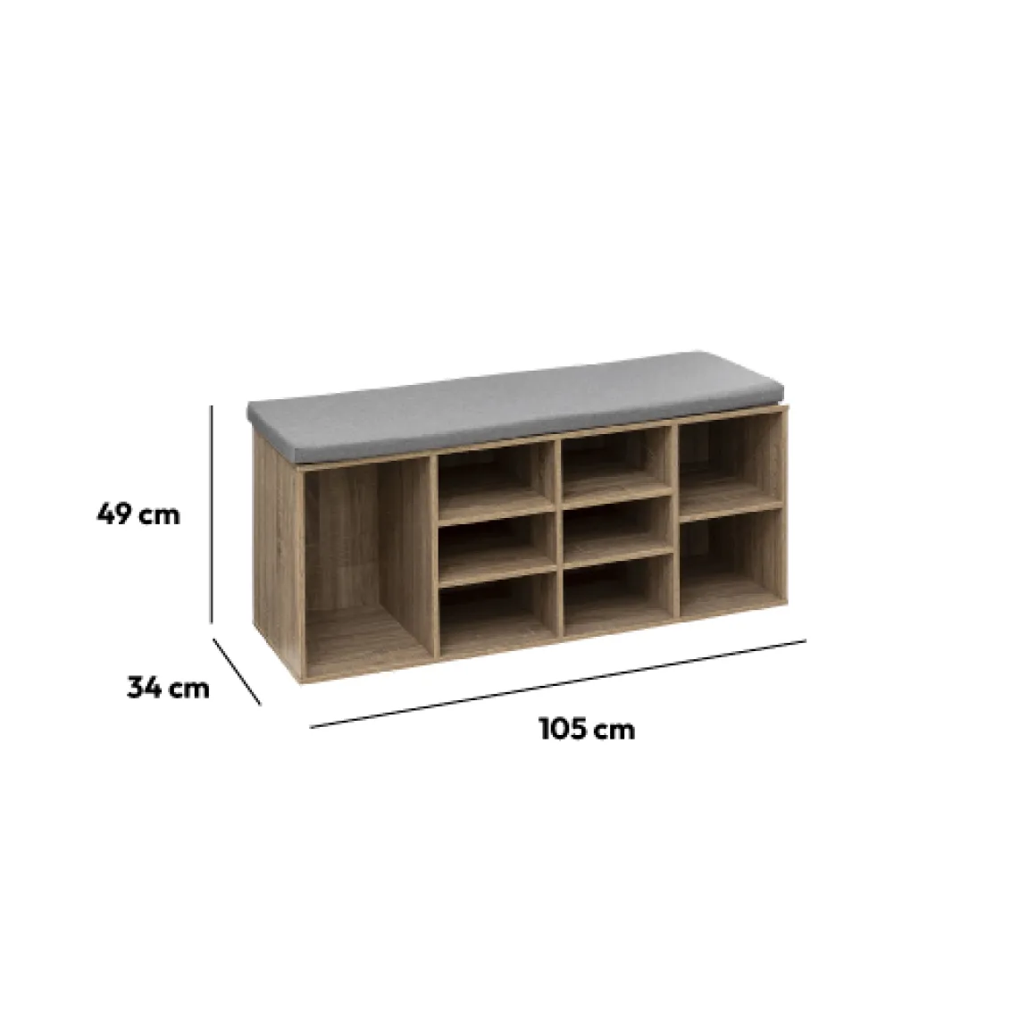 Meuble banc à chaussures x8, Effet chêne naturel