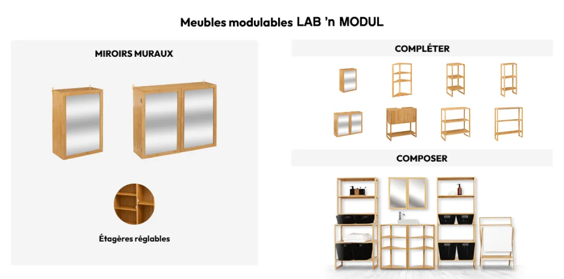 Meuble haut avec miroir, Bambou