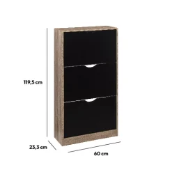 Meuble range-chaussures 3 tiroirs, Noir/Effet chêne