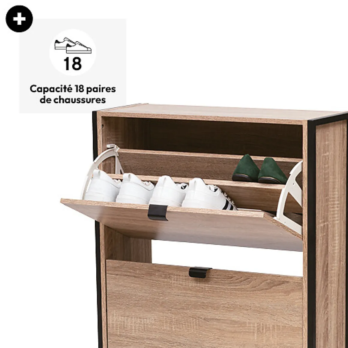 Meuble range-chaussures 3 tiroirs, Effet chêne naturel