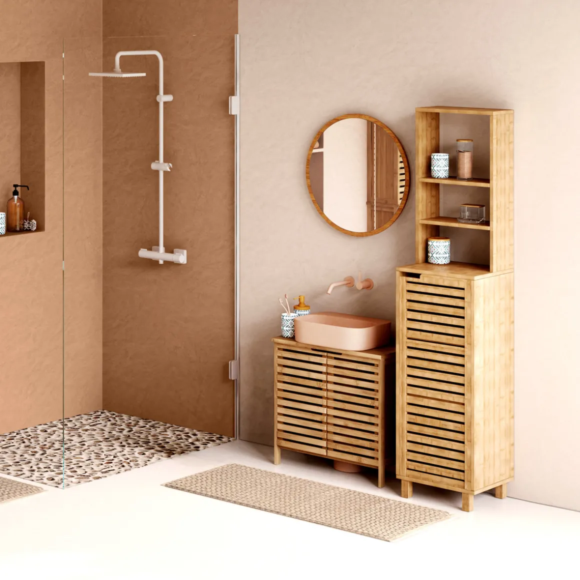 Meuble étagère 1 porte, Bambou