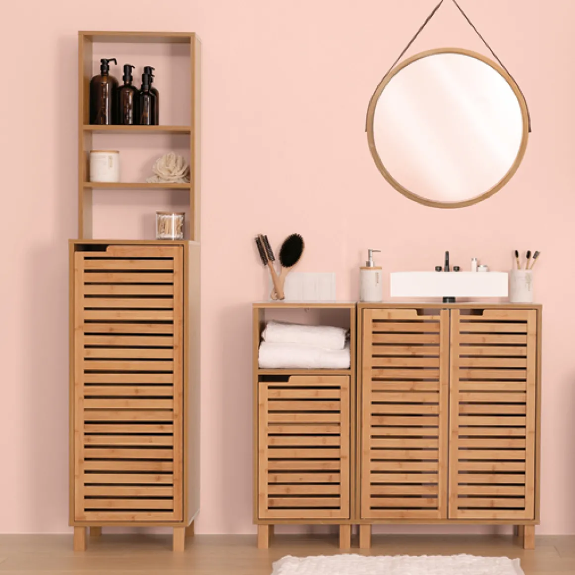 Meuble étagère 1 porte, Bambou