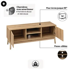Meuble TV 2 placards, Effet chêne naturel