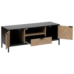 Meuble TV 3 portes sof close, Effet bois et noir