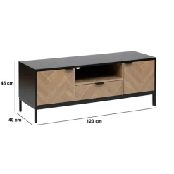 Meuble TV 3 portes sof close, Effet bois et noir