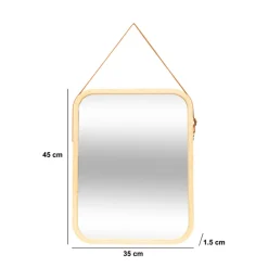 Miroir mural avec lanière cuir, 45x35cm, Bambou