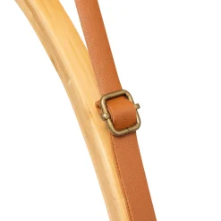 Miroir mural rond avec lanière cuir, 50cm, Bambou
